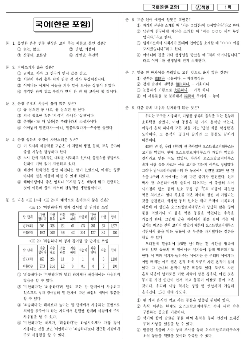 7급 국가직 국어(한문포함) 2014년 시험지 1쪽